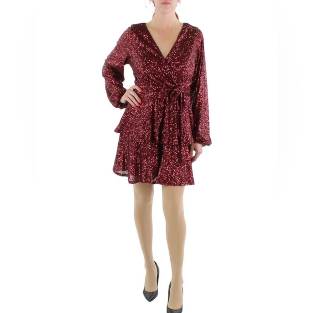 Trixxi Burgundy Sequin Wrap Dress Size 1 NWT Party Holiday Cocktail Glam